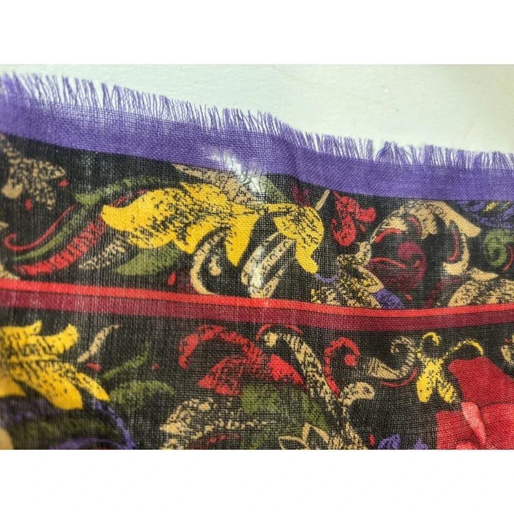 Vtg Oscar De La Renta Scarf Baroque Floral Print Roses Purple Red 29